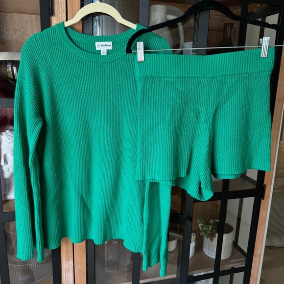 The Drop SET Alice CrewNeck top Slit Ribbed Pullover Sweater shorts jade kelly - Picture 7 of 8